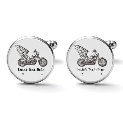 Engraved Metal Cufflinks showing bullet toggle structure.