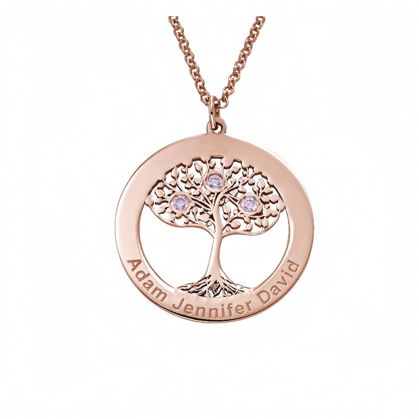 Collier Arbre de Vie Personnalisé | Cadeau de Famille Gravé avec Nom et Pierre de Naissance