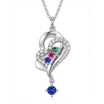 Silver heart charm engraved with Cindy, Karlee, Emily