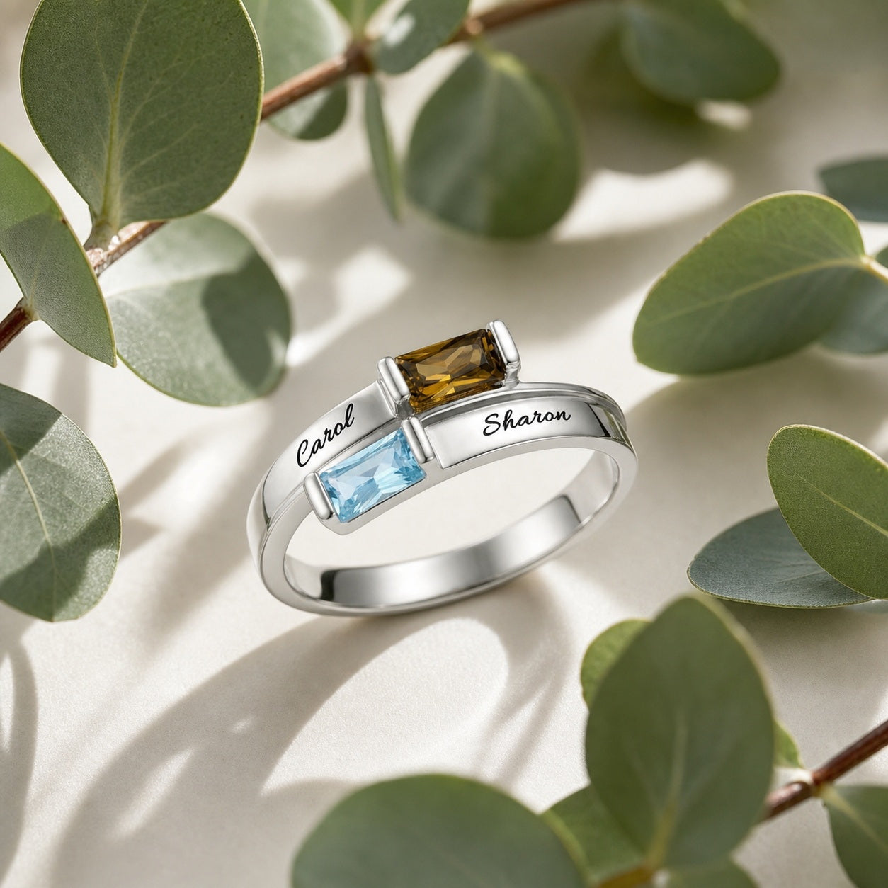 Personalized custom-two-name-birthstone-bar-ring lifestyle d