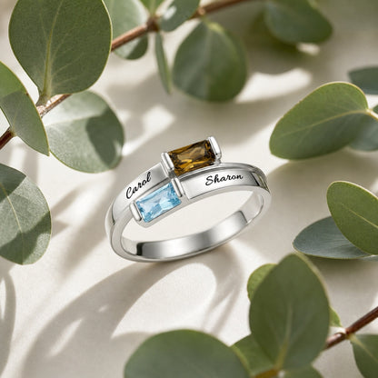 Personalized custom-two-name-birthstone-bar-ring lifestyle d