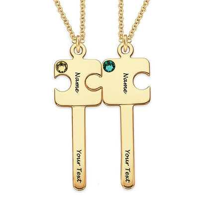 Personalized Sterling Silver or 18K Gold Plated Mens Womens Couple Necklace Pendant Key Puzzle Matching