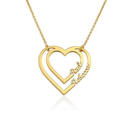 Personalized Double Heart Love Chain Necklace Sterling Silver or 18K Gold Plating Custom Made Jewelry Gift for Wife, Mom