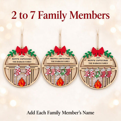 Personalized Family Christmas Ornament with Names, Stockings and Fireplace - main product view