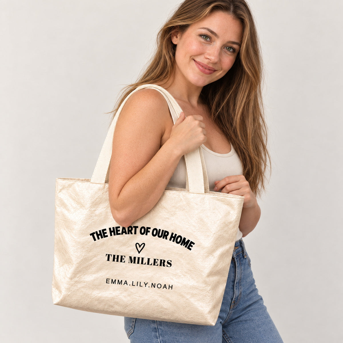 Personalized Family Tote Bag with Family Name and Kids Names - outfit and styling view