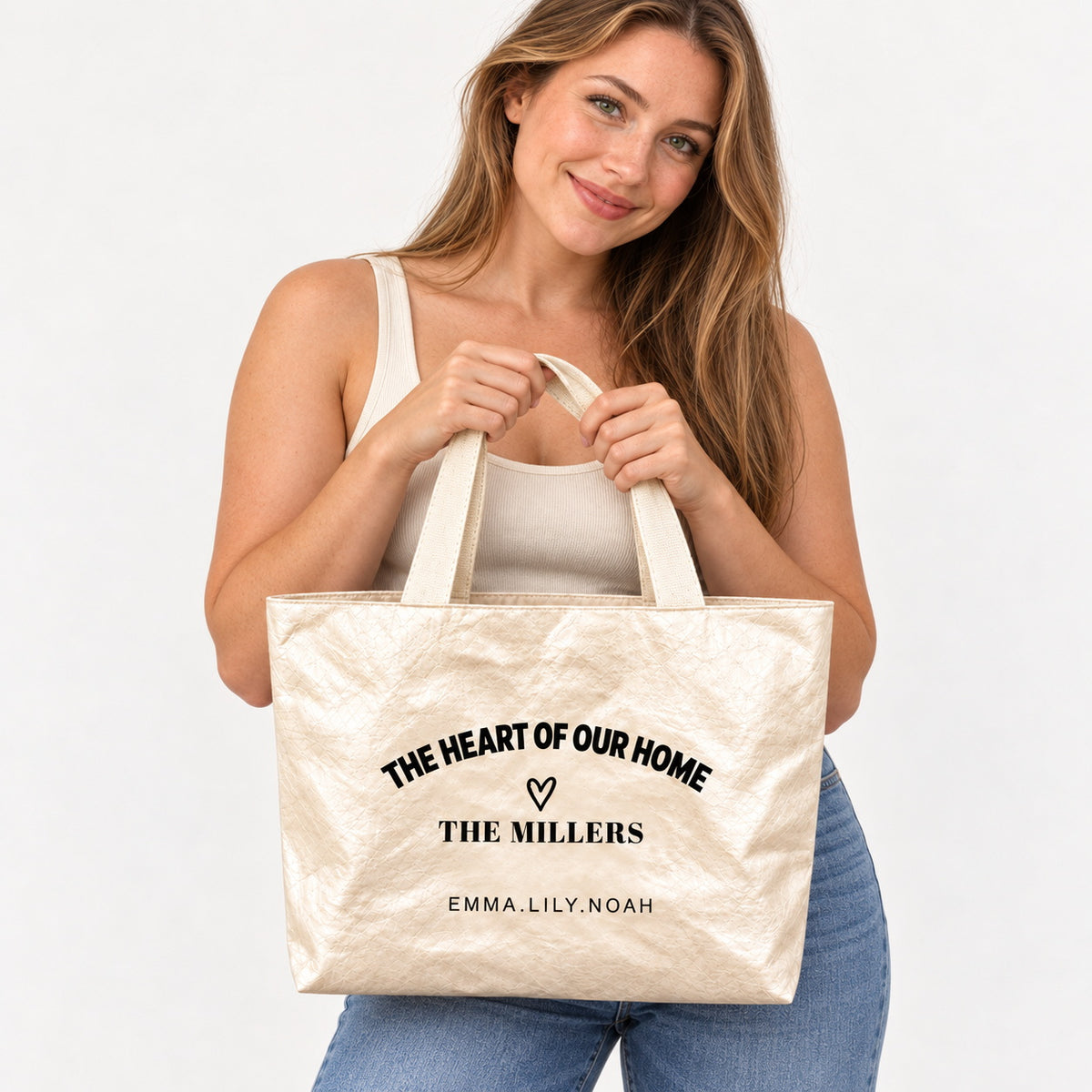 Personalized Family Tote Bag with Family Name and Kids Names - gift and everyday carry scene
