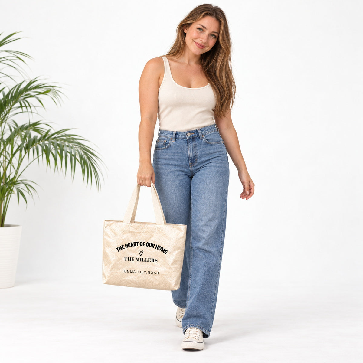 Personalized Family Tote Bag with Family Name and Kids Names - personalization detail view