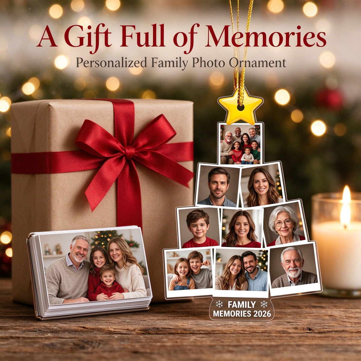 Personalized Family Photo Christmas Tree Ornament, Custom Family Memories Keepsake - main product view