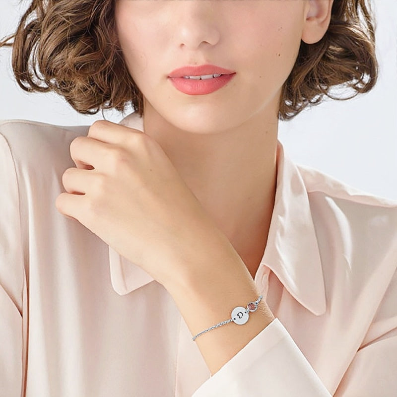 Personalized Initial Charm Bracelet for Women Sterling Silver Coin Disc Engraved Letter Bracelet Personalized Monogram Name Bracelet for Girls