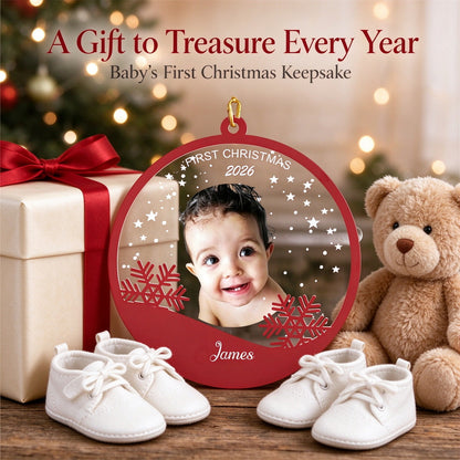 Personalized Baby Photo Christmas Ornament with Name and First Christmas Year - gift presentation