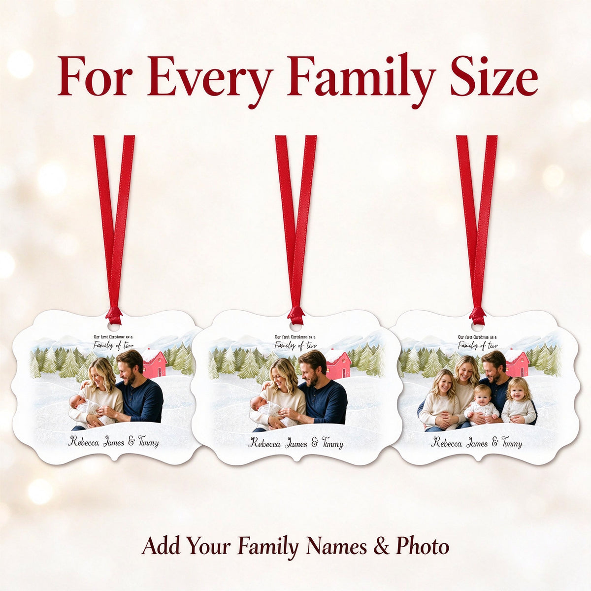 Personalized First Christmas as a Family Ornament with Custom Family Photo and Names - custom options or details