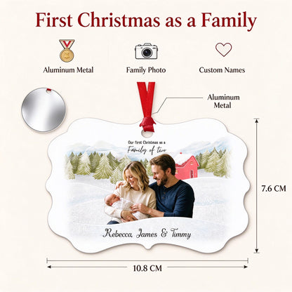 Personalized First Christmas as a Family Ornament with Custom Family Photo and Names - gift scene