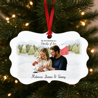 Personalized First Christmas as a Family Ornament with Custom Family Photo and Names - lifestyle scene