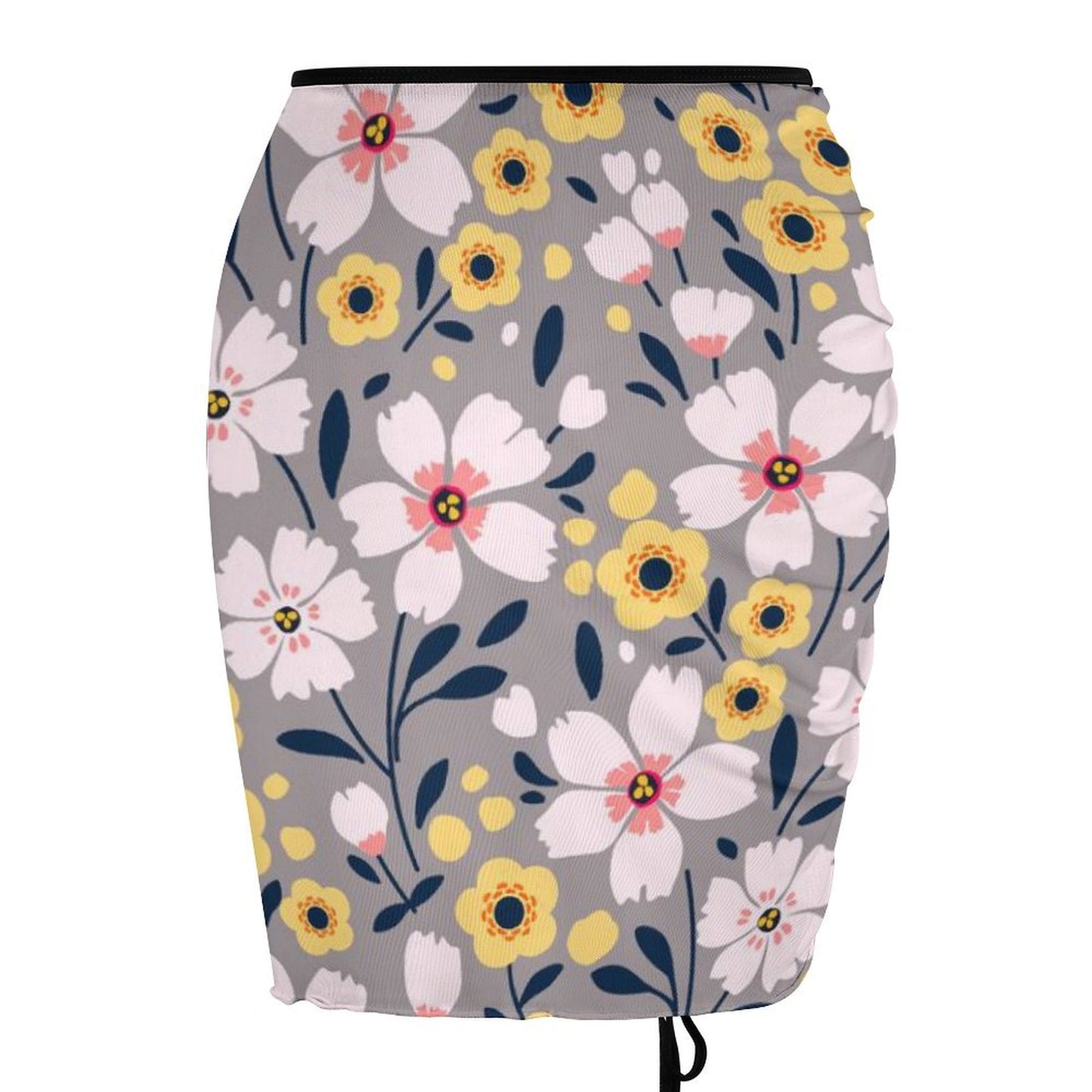 Back view of sheer floral print swimsuit cover ups skirt.