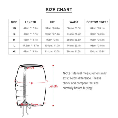 Size chart for women's floral beach sarong wrap skirt.