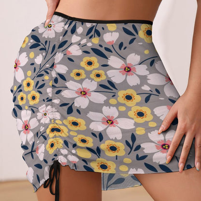Floral print sheer bikini cover ups wrap skirt for swimwear.
