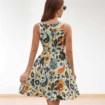 Back view of the Casual Flowy Mini Sundress, showing the round neck and zipper.