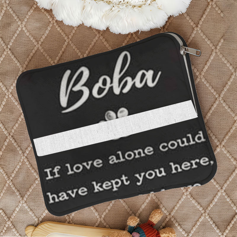 Close up of personalized dog memorial pillow cover