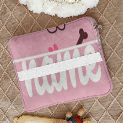 Close up of pink dog bone pattern pillow case