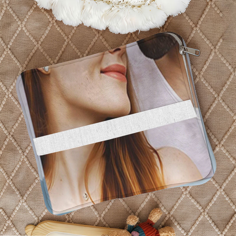 Foldable music player pillow with elastic back strap.