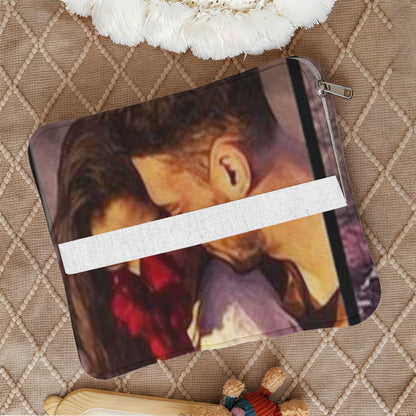 Foldable music player pillow with elastic back strap.