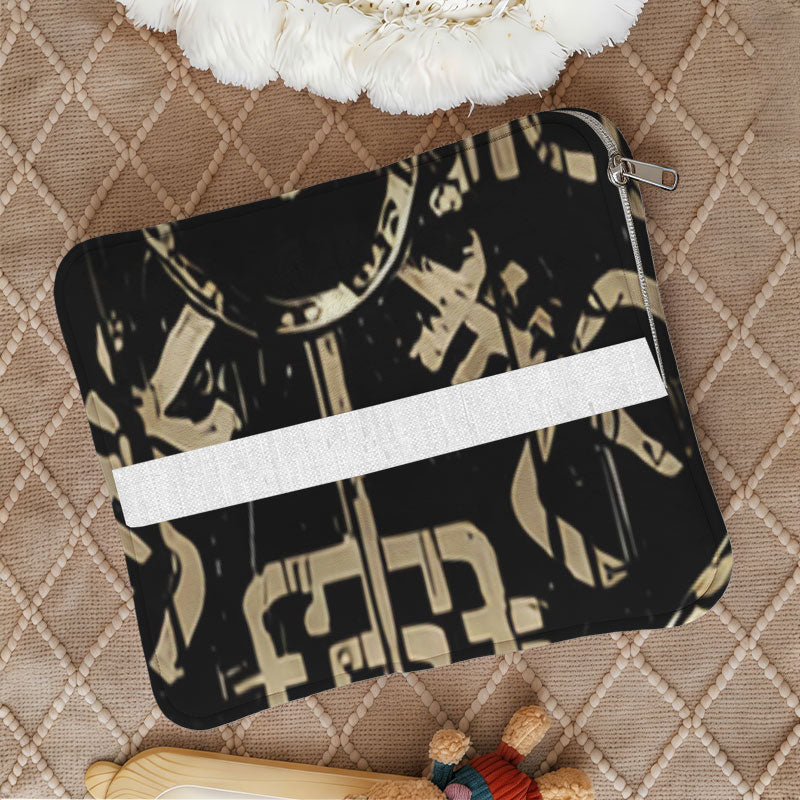 Folded Viking axe cushion with zipper and strap.