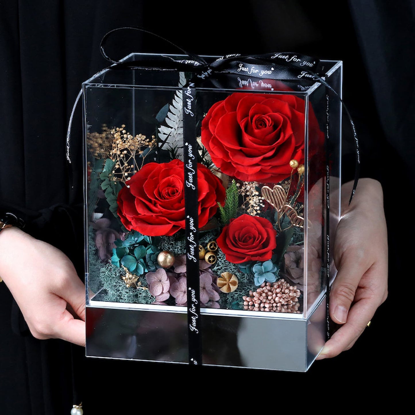 Preserved Rose Box Gift,Romantic Forever Flower Arrangement for Anniversary, Wedding, or Valentine’s Day