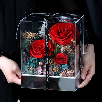 Preserved Rose Box Gift,Romantic Forever Flower Arrangement for Anniversary, Wedding, or Valentine’s Day