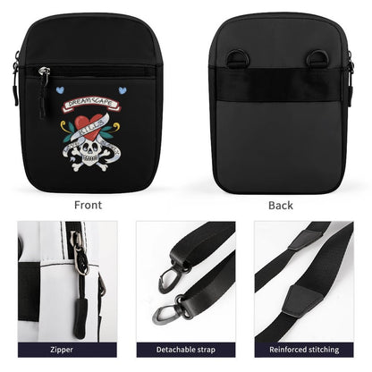 Front and back view of the Mini Crossbody Bag with detachable strap and zipper detail.