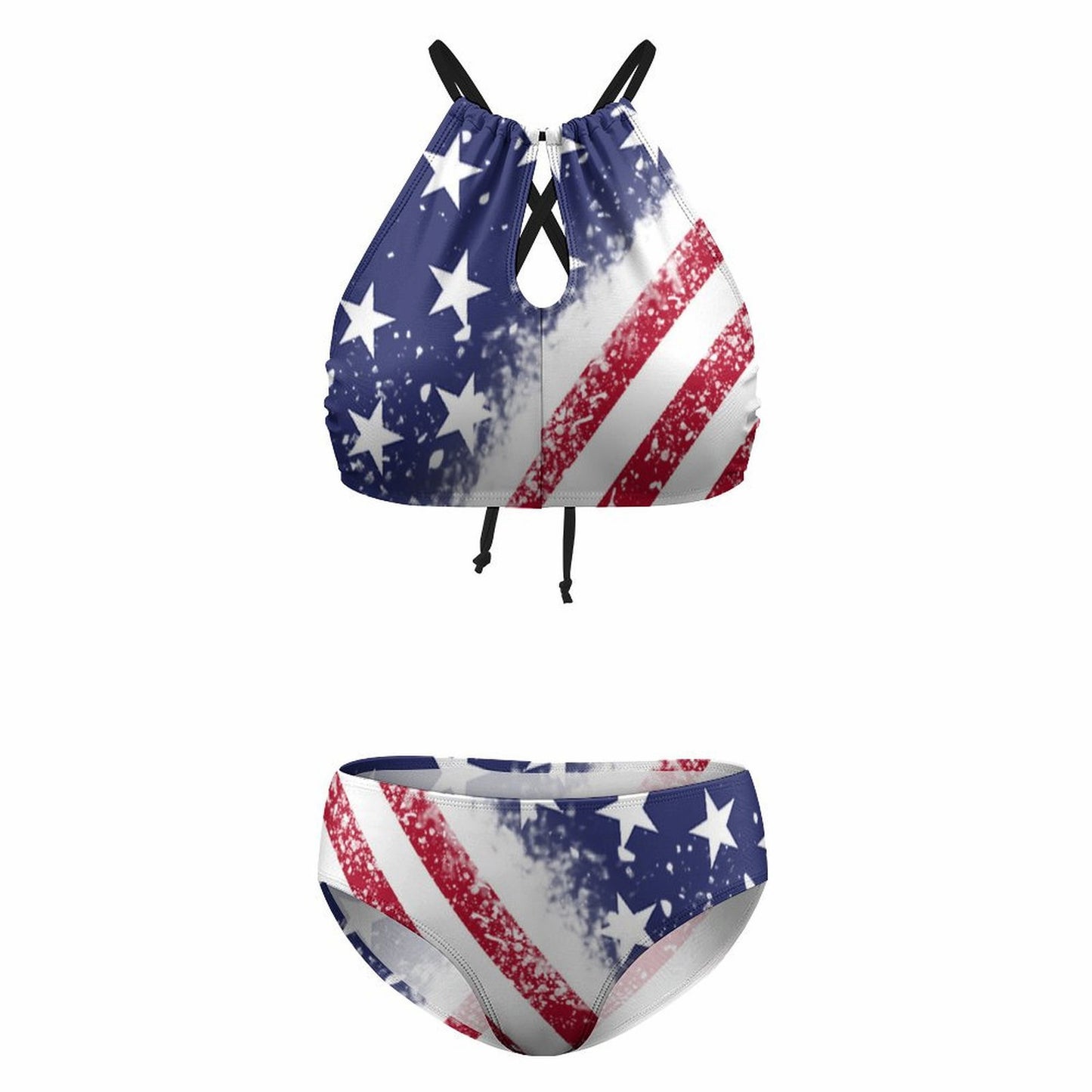 Separate View: High Neck Crop Top and Bottoms - Personalized USA Flag Print