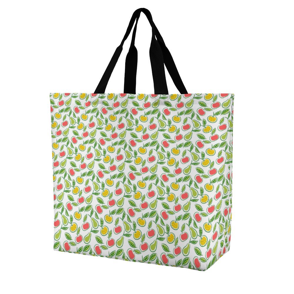 Custom print super strong large tote bag with reusable fruit pattern for shopping.