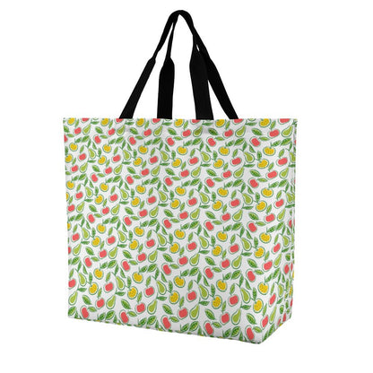 Custom print super strong large tote bag with reusable fruit pattern for shopping.