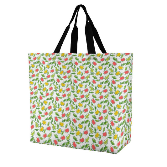 Custom print super strong large tote bag with reusable fruit pattern for shopping.