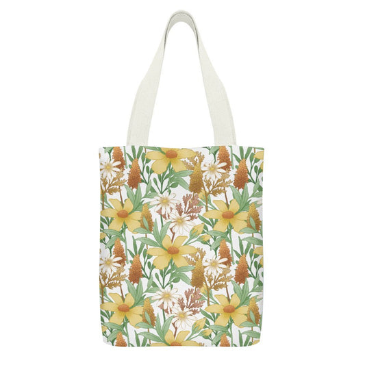 Full Print Canvas Tote Bag in floral pattern, perfect for eco-friendly shopping.