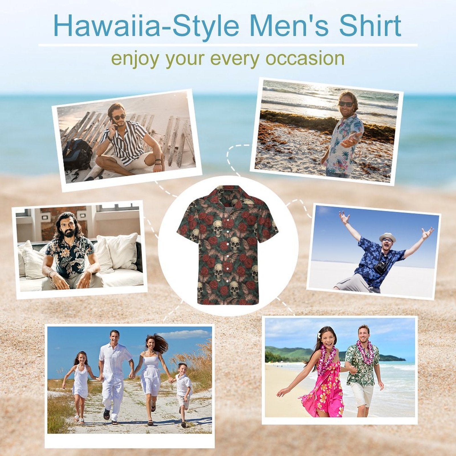 Collage showing funny custom group vacation shirts for families and couples.