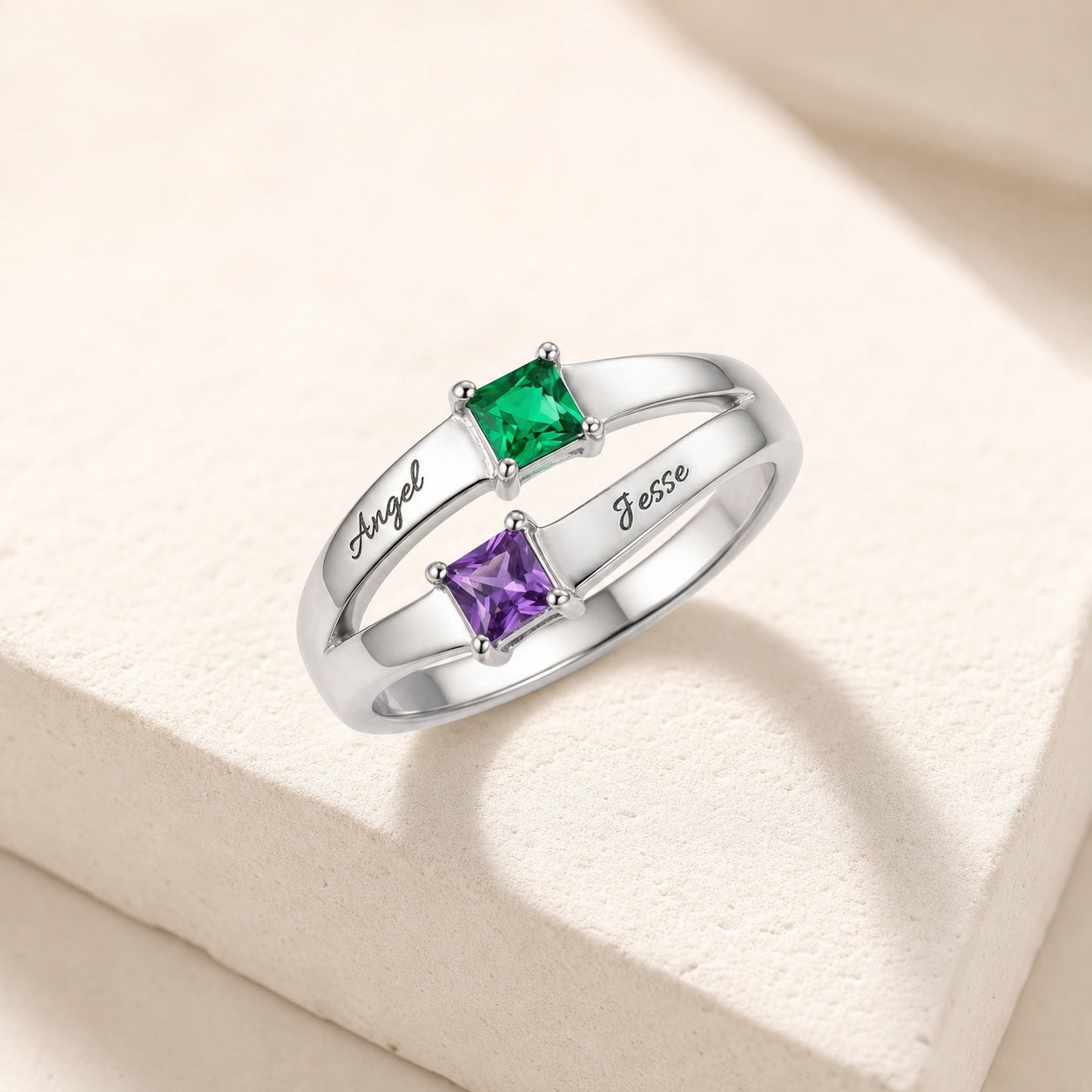 Geometric Two Stone Ring detail view custom jewelry