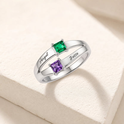 Geometric Two Stone Ring detail view custom jewelry