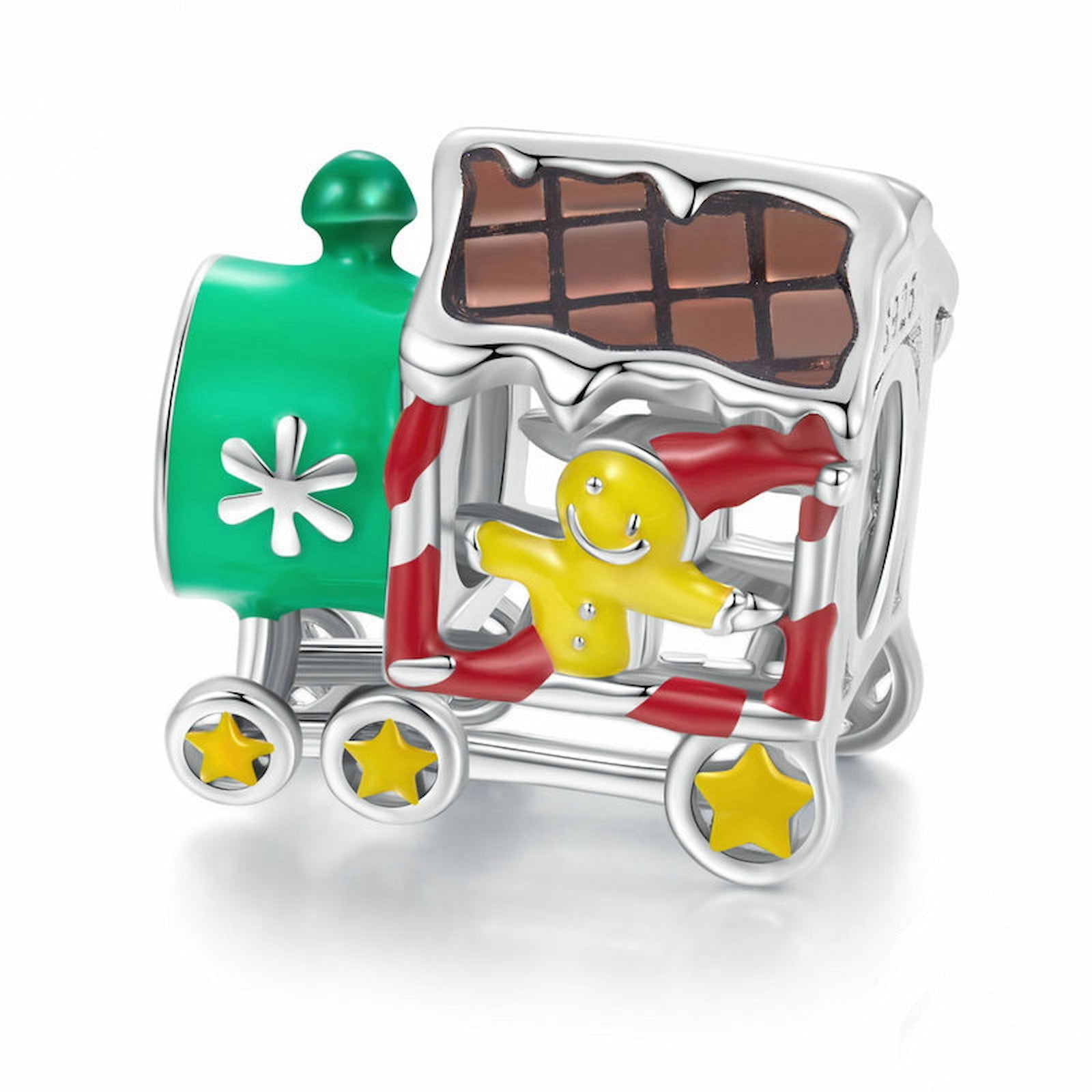 Gingerbread House Train Charm, Sterling Silver, Fun Christmas Bead.
