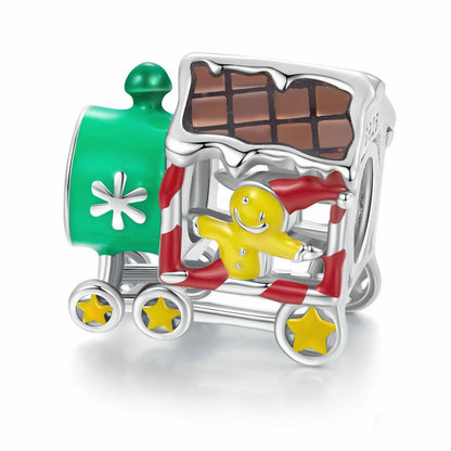 Gingerbread House Train Charm, Sterling Silver, Fun Christmas Bead.
