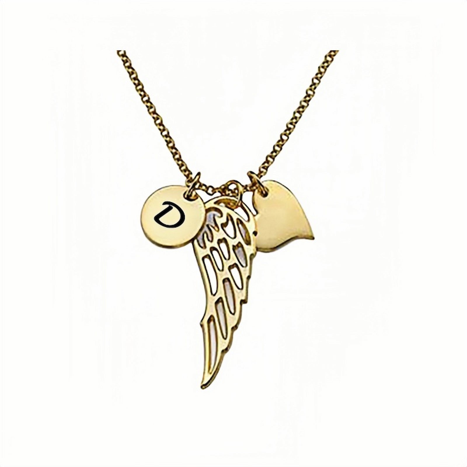 Gold Plated Personalized Angel Wing Monogram Initial Necklace.