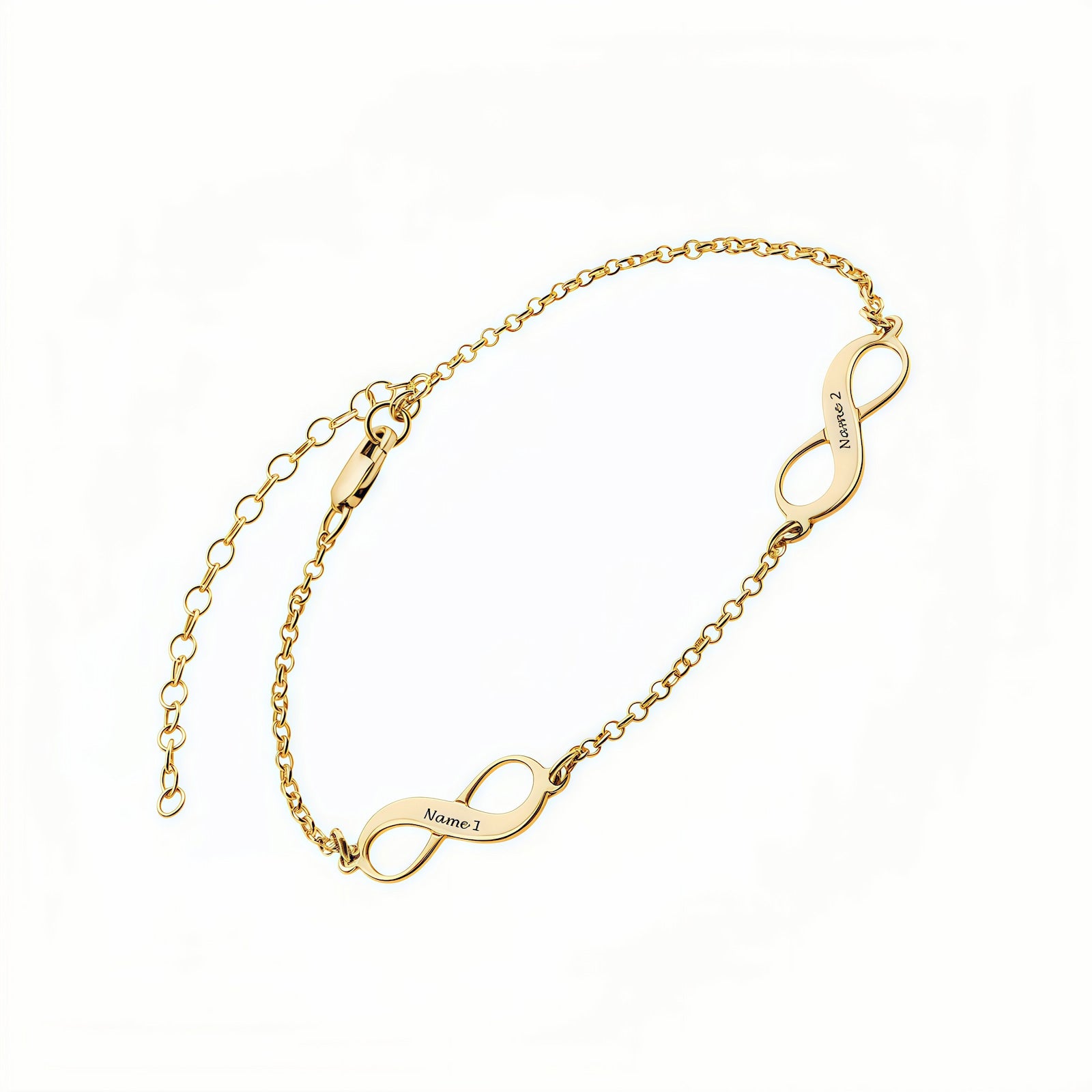 Personalized gold infinity love anklet bracelet for women/teen girls, custom names.