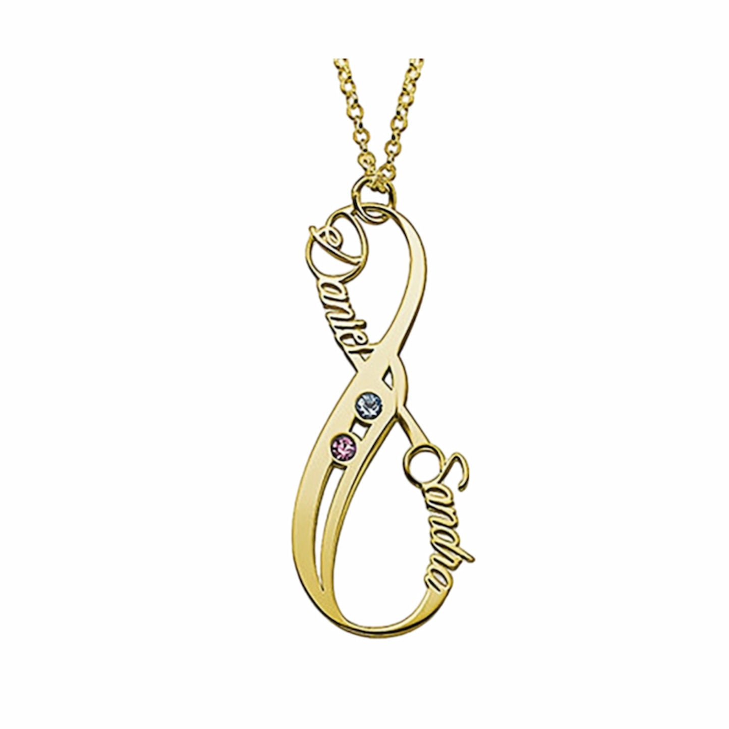 Gold plated custom couple infinity birthstone necklace, Valentines gift.