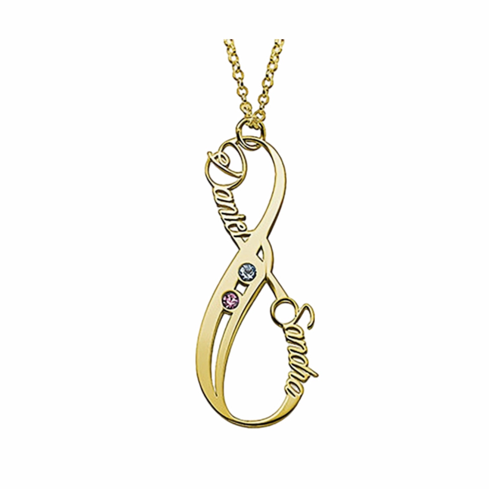 Gold plated custom couple infinity birthstone necklace, Valentines gift.