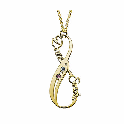 Gold plated custom couple infinity birthstone necklace, Valentines gift.