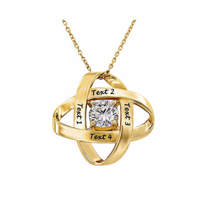 Gold plated custom family birthstone knot necklace, engraved with 4 names.