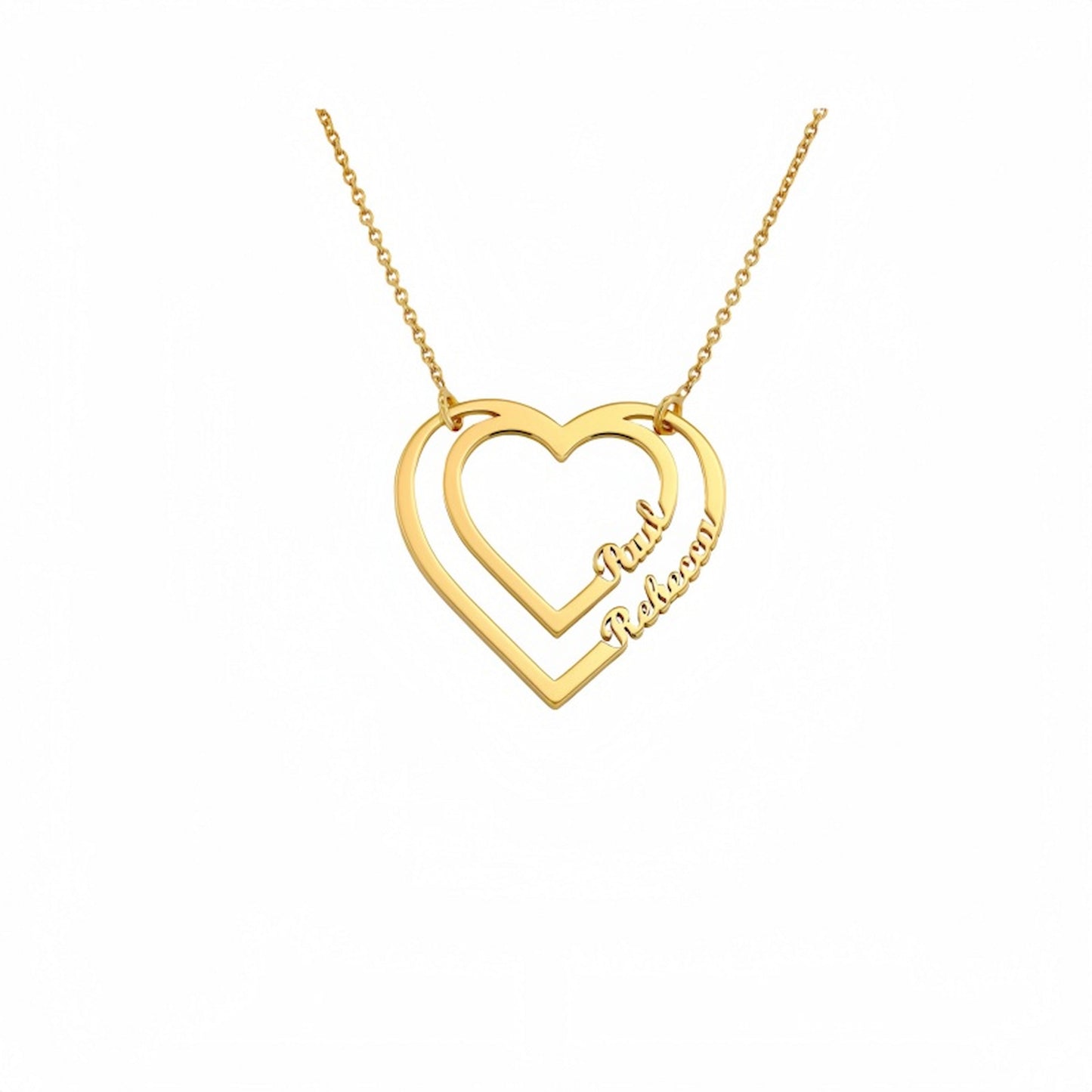 Collier prénom double cœur personnalisé - Argent sterling gravé sur mesure pour maman/épouse