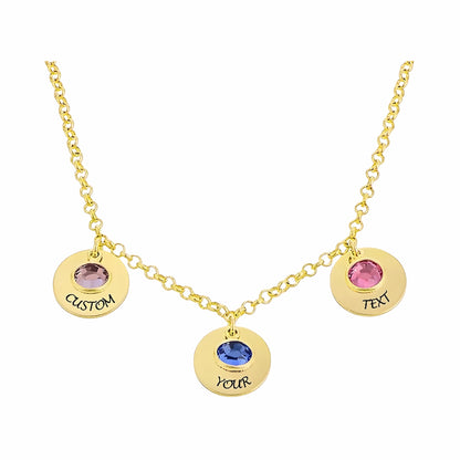 Gold plated engraved multi-charm birthstone necklace, perfect jewelry gift for Mom.