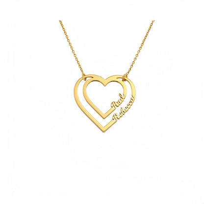 Collier prénom double cœur personnalisé - Argent sterling gravé sur mesure pour maman/épouse