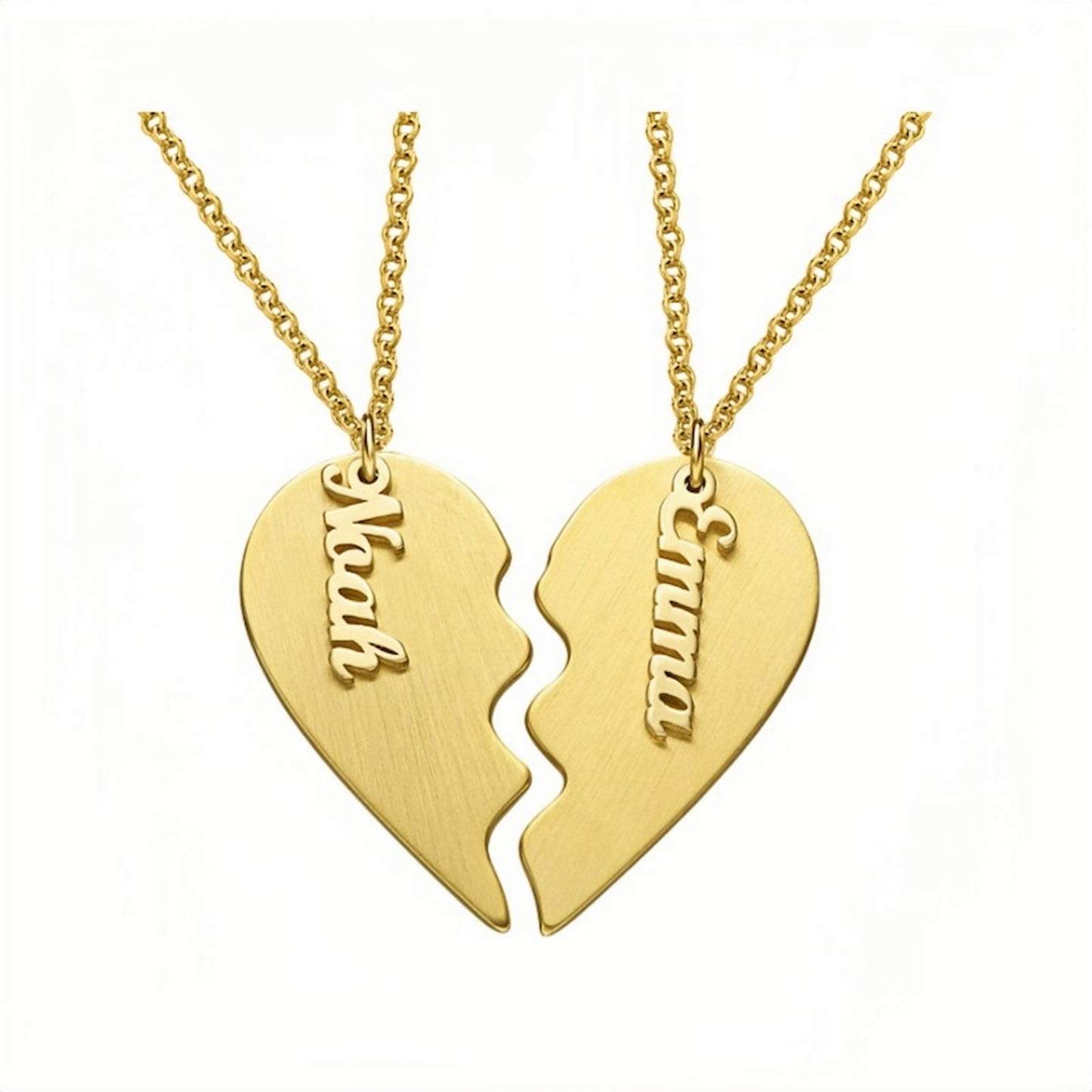 Gold plated custom friendship matching heart necklace for couple,