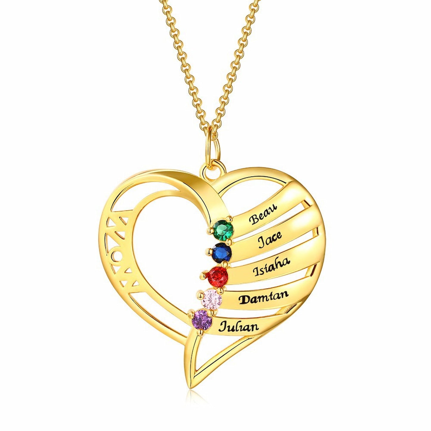 Custom 925 Sterling Silver Heart-Shaped Family Name & Birthstone Pendant Necklace - Personalized Jewelry
